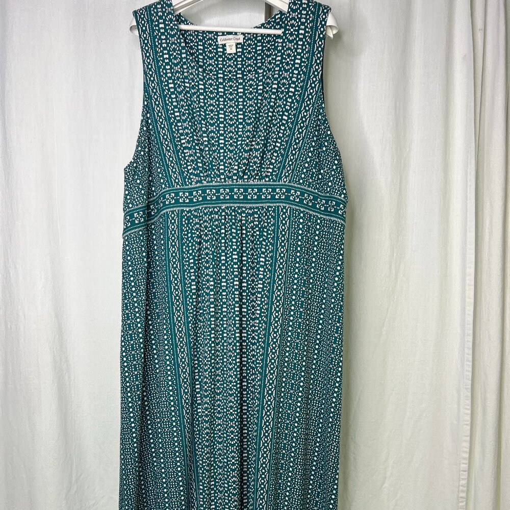 Coldwater Creek Teal White Black Print Sleeveless Loose Soft Maxi Dress Size 3X